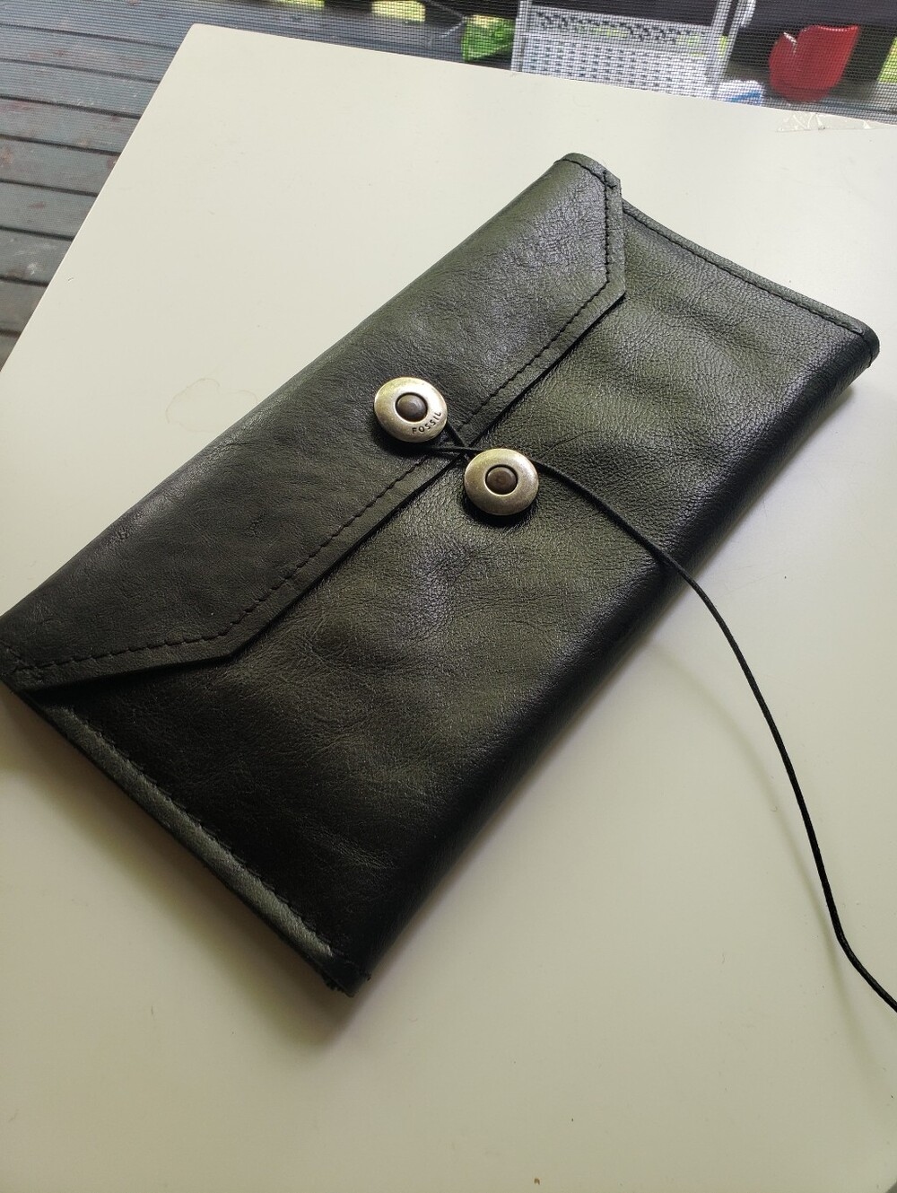 Fossil Genuine Leather Classic Black Envelope Wallet Clutch